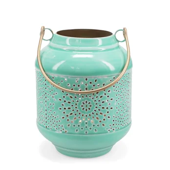 enamel tealight lantern - aqua enamel tealight lantern - aqua