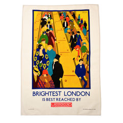 cotton tea towel - tfl vintage poster "brightest london"