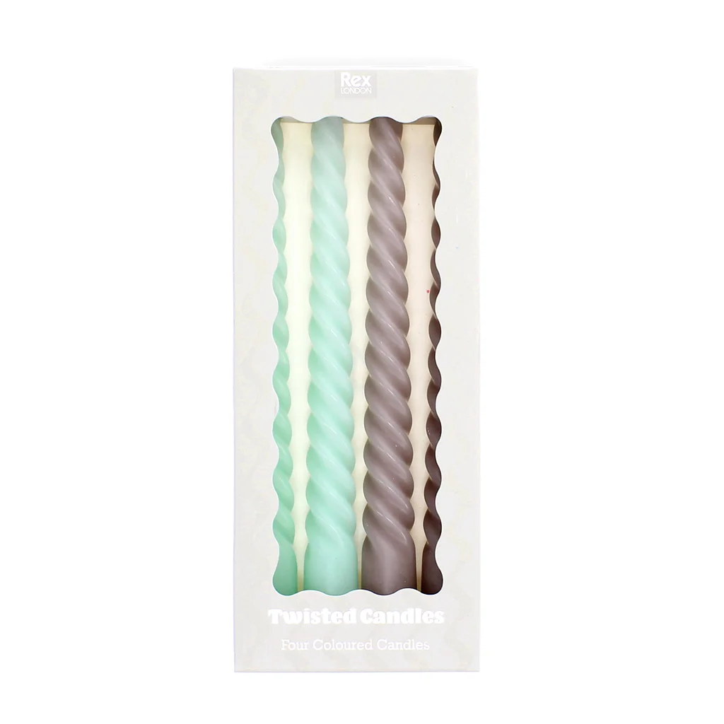 twisted candles (pack of 4) - mint green and taupe