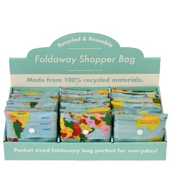 recycled foldaway shopper bag - world map recycled foldaway shopper bag - world map