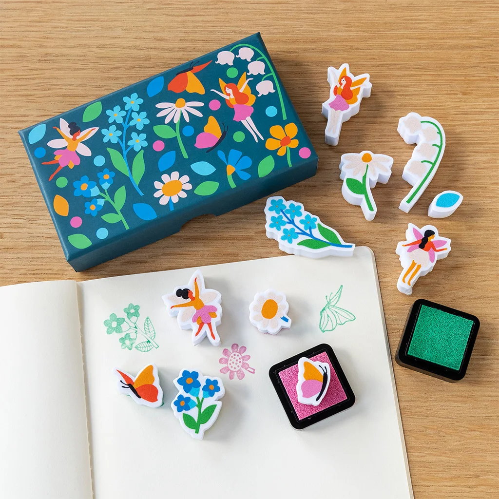 set of mini stamps - fairies in the garden