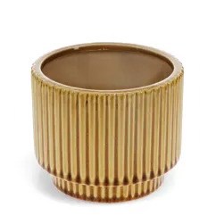 ridged plant pot - mustard ridged plant pot - mustard