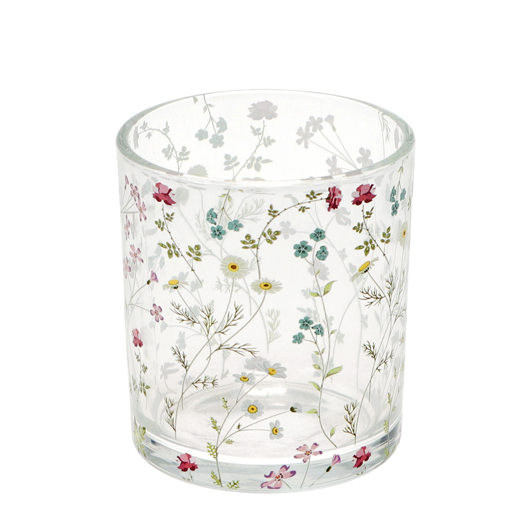 glass candle holder - flowers