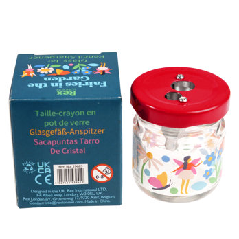 glass jar pencil sharpener - fairies in the garden