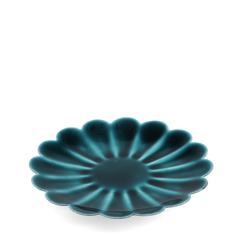 emaillierter flacher kerzenständer in blütenform (9cm) – blau