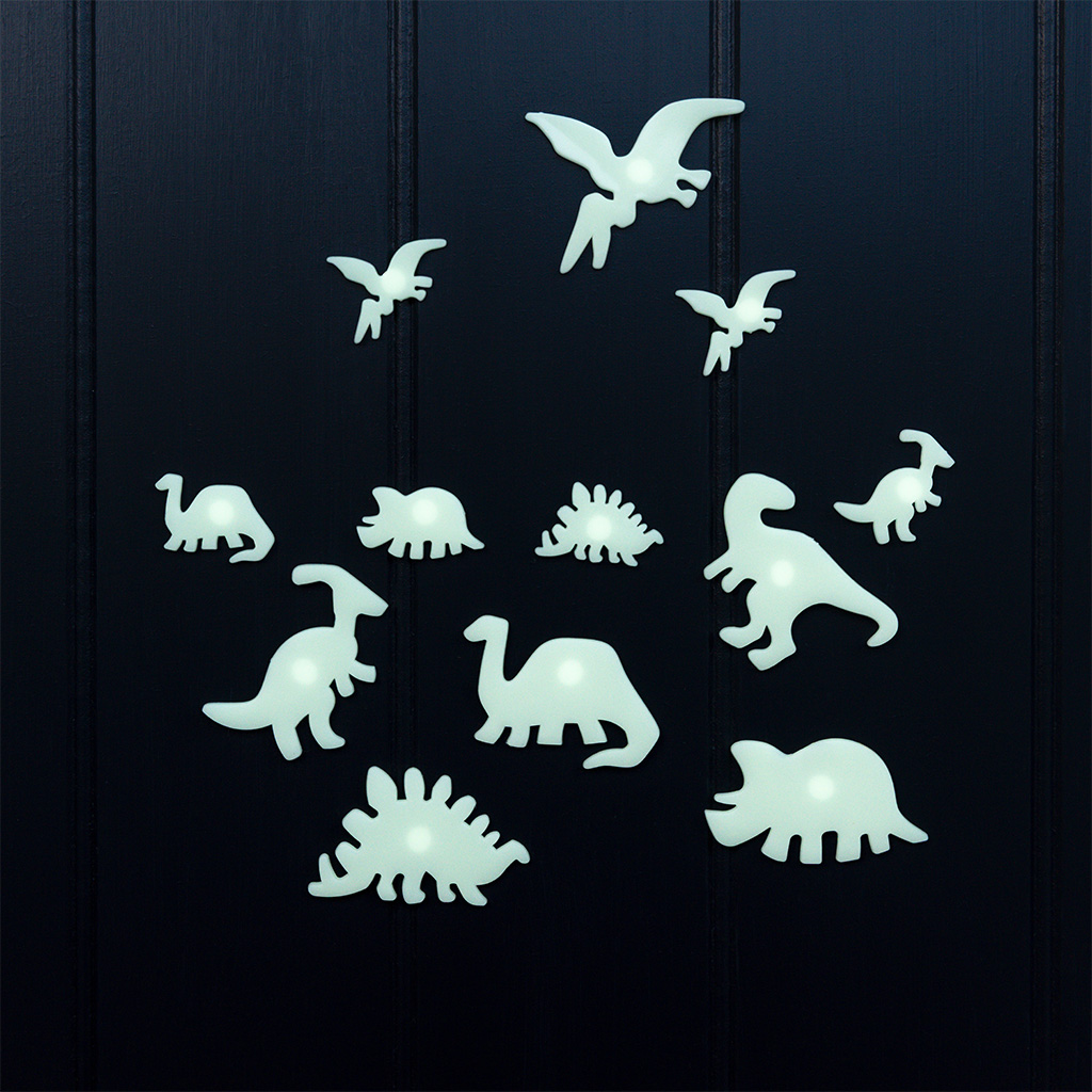 glow in the dark stick-on shapes (box of 24) - dinosaurs