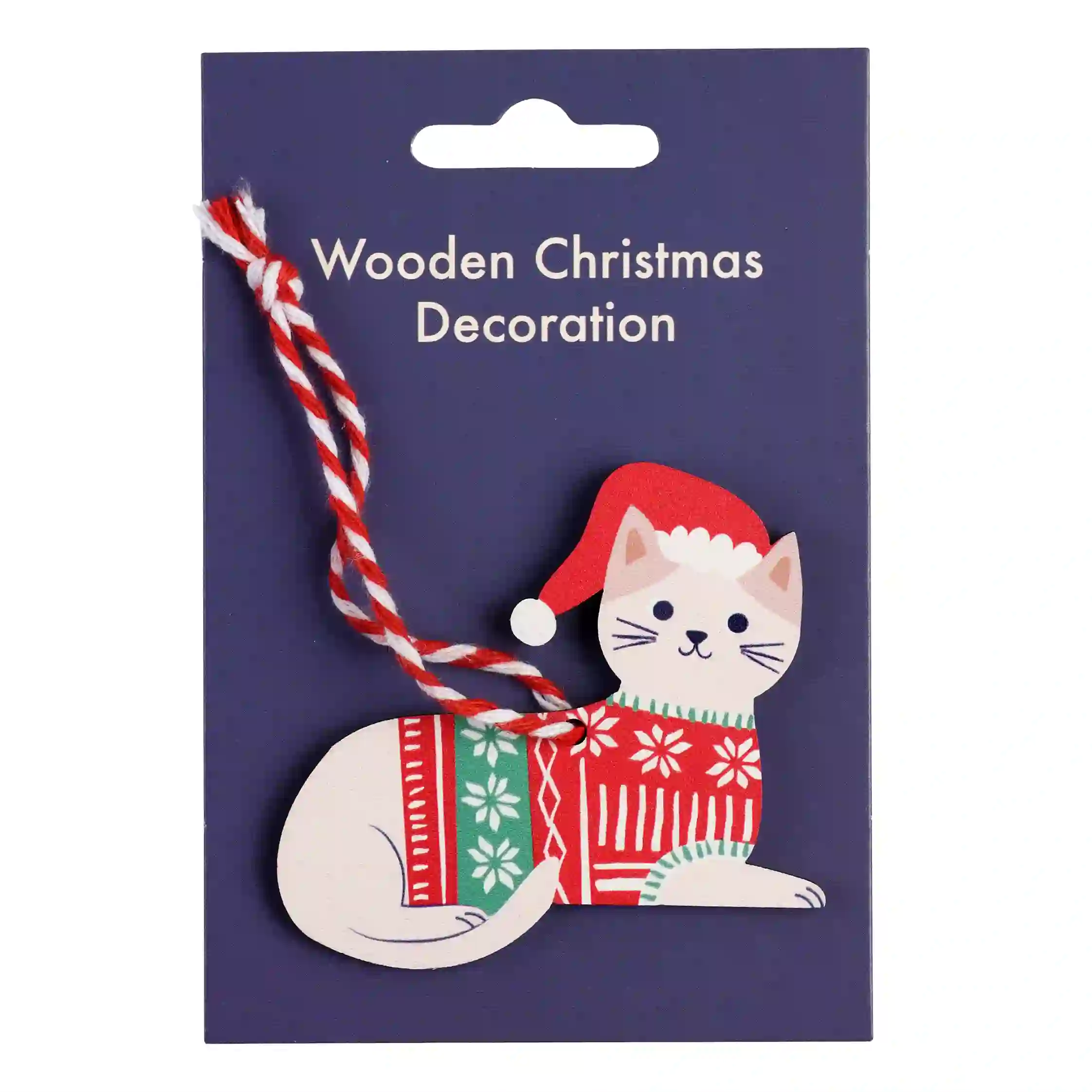 wooden hanging christmas decoration - white cat