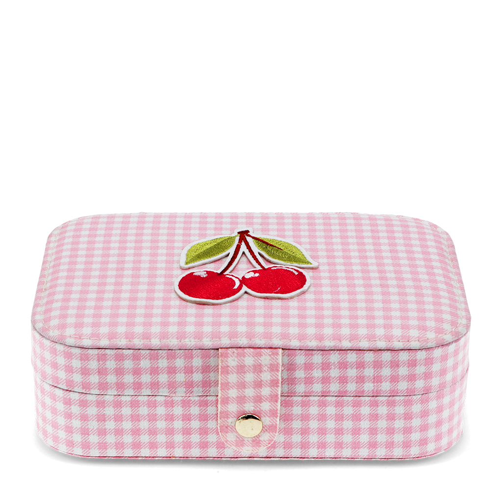 jewellery box - pink gingham cherry