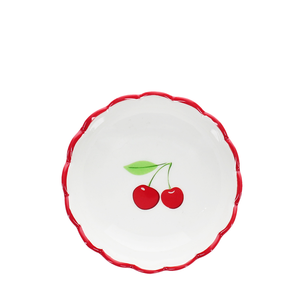 scalloped ceramic trinket dish (9cm) - cherry