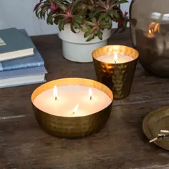 3-wick scented candle bowl - gold tone hammered metal 3-wick scented candle bowl - gold tone hammered metal