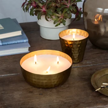 3-wick scented candle bowl - gold tone hammered metal 3-wick scented candle bowl - gold tone hammered metal