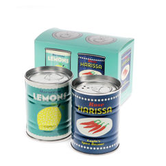 tin salt and pepper shakers - lemons and harissa 