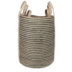 tall jute storage baskets (set of 3) - green stripes