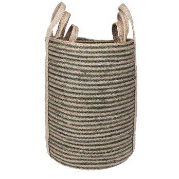 tall jute storage baskets (set of 3) - green stripes
