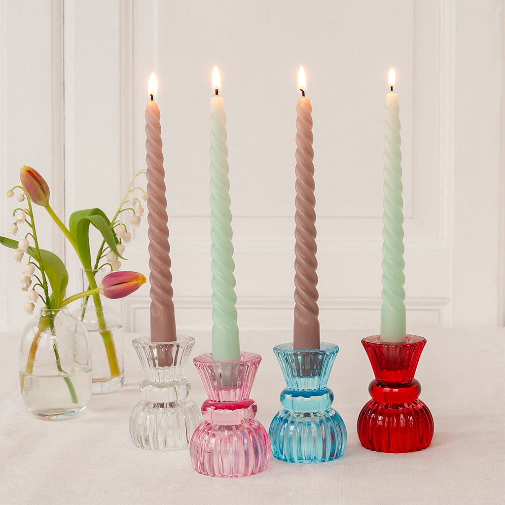 twisted candles (pack of 4) - mint green and taupe