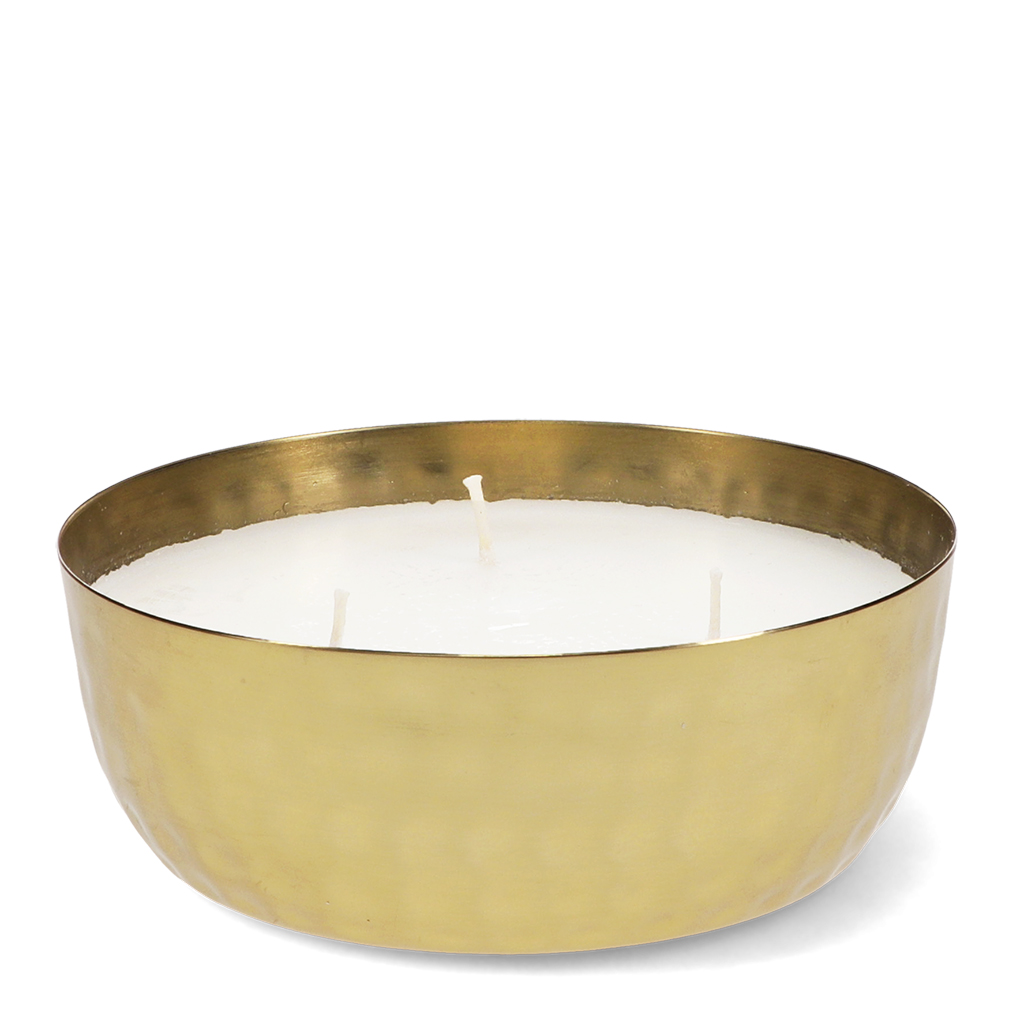3-wick scented candle bowl - gold tone hammered metal