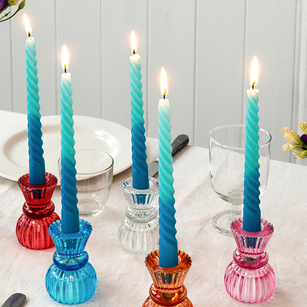 dip dye spiral candles (set of 4) - blue 