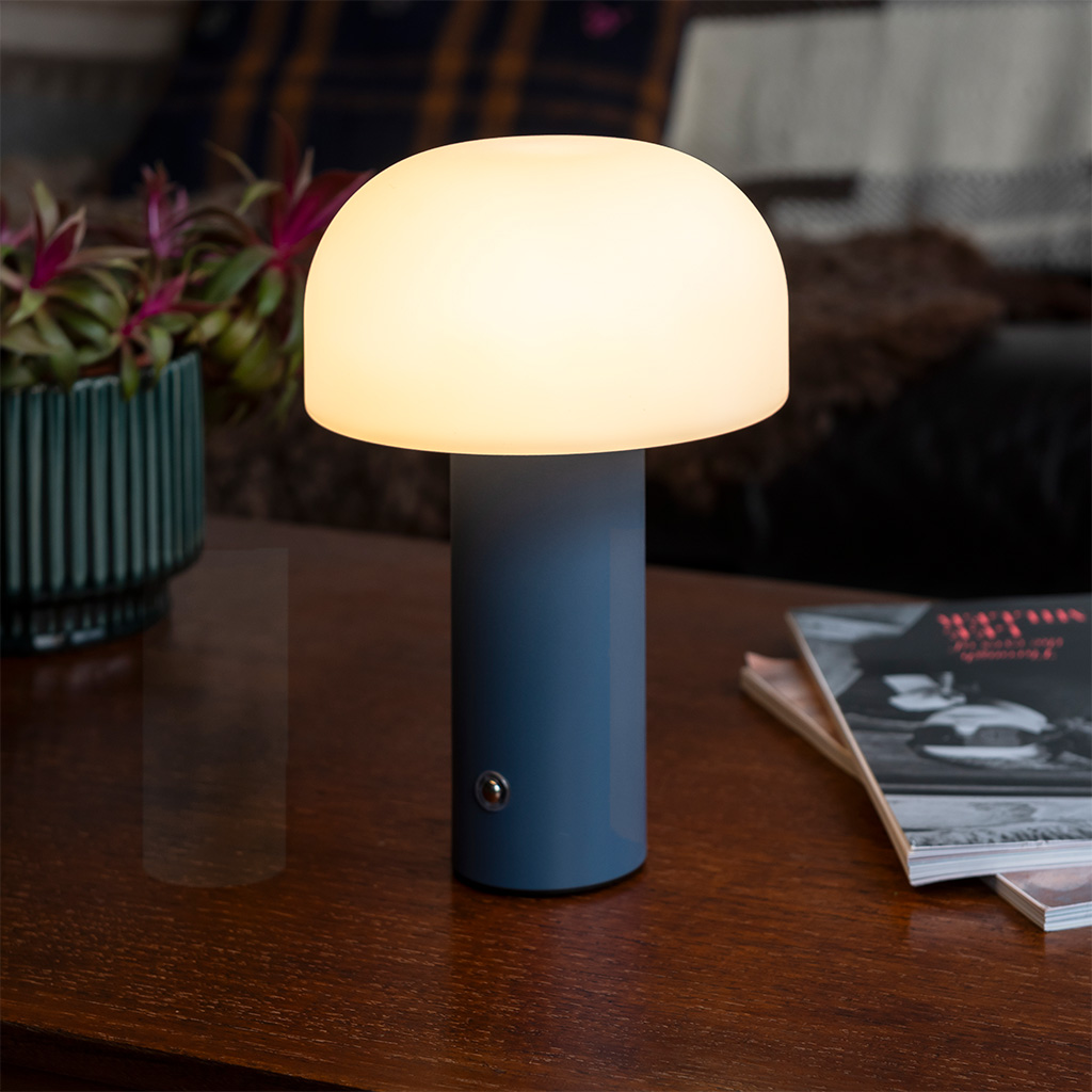 tischlampe in pilzform mit usb-ladefunktion - blau