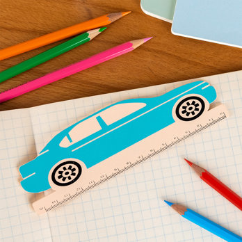 wooden ruler - blue car