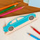 wooden ruler - blue car