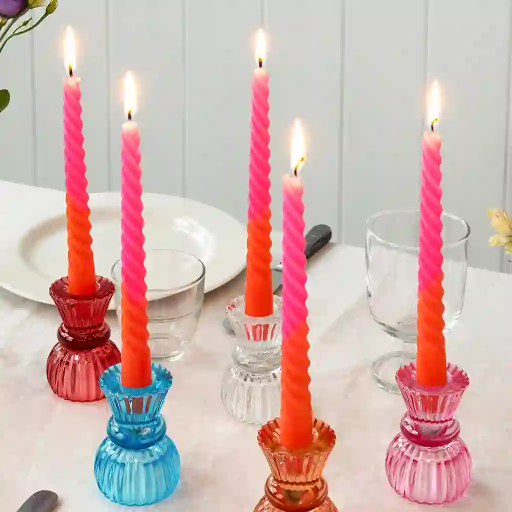 bougies spirale dip dye rose et orange (lot de 4)