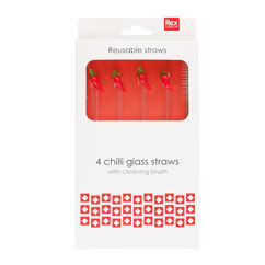 glass straws with cleaning brush (set of 4) - chillies