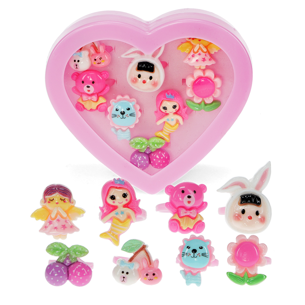 cute rings in a heart box (set of 8)