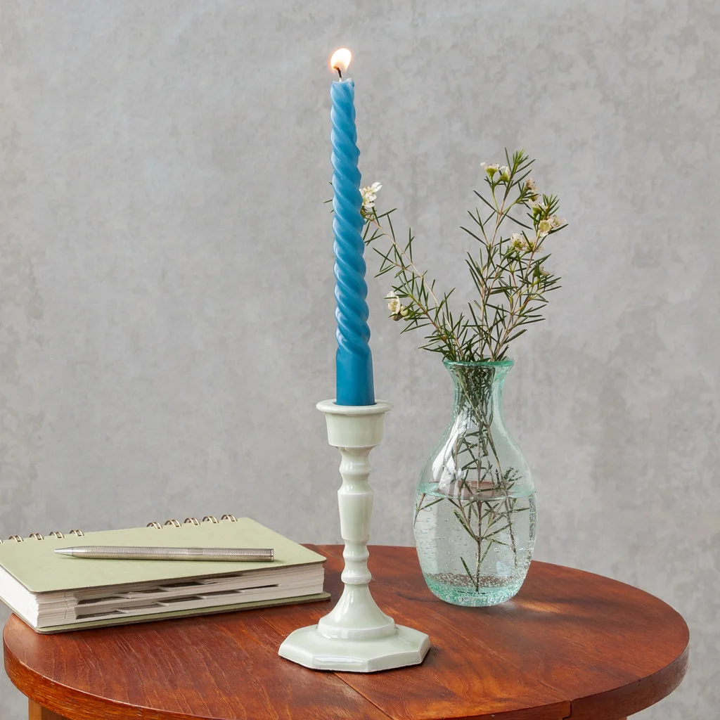 enamel candlestick (13cm) - light grey