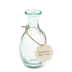 hand blown bubble glass vase - blue