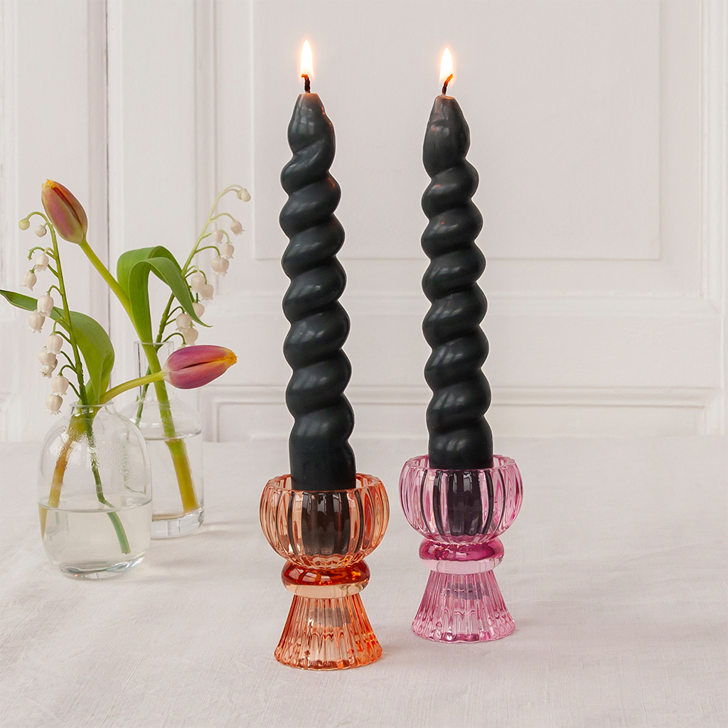 twisted candles (pack of 2) - dark grey