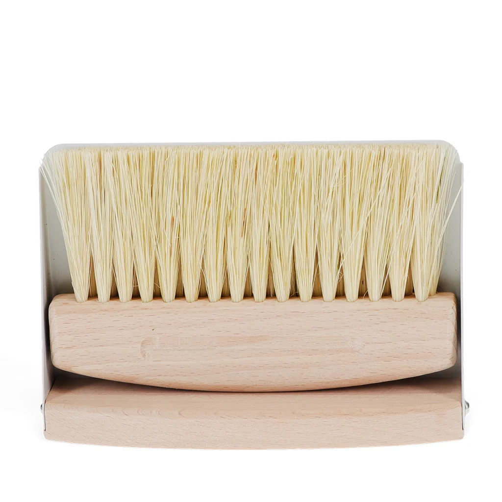 wooden table brush and pan set - soft grey