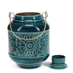 enamel tealight lantern - blue enamel tealight lantern - blue