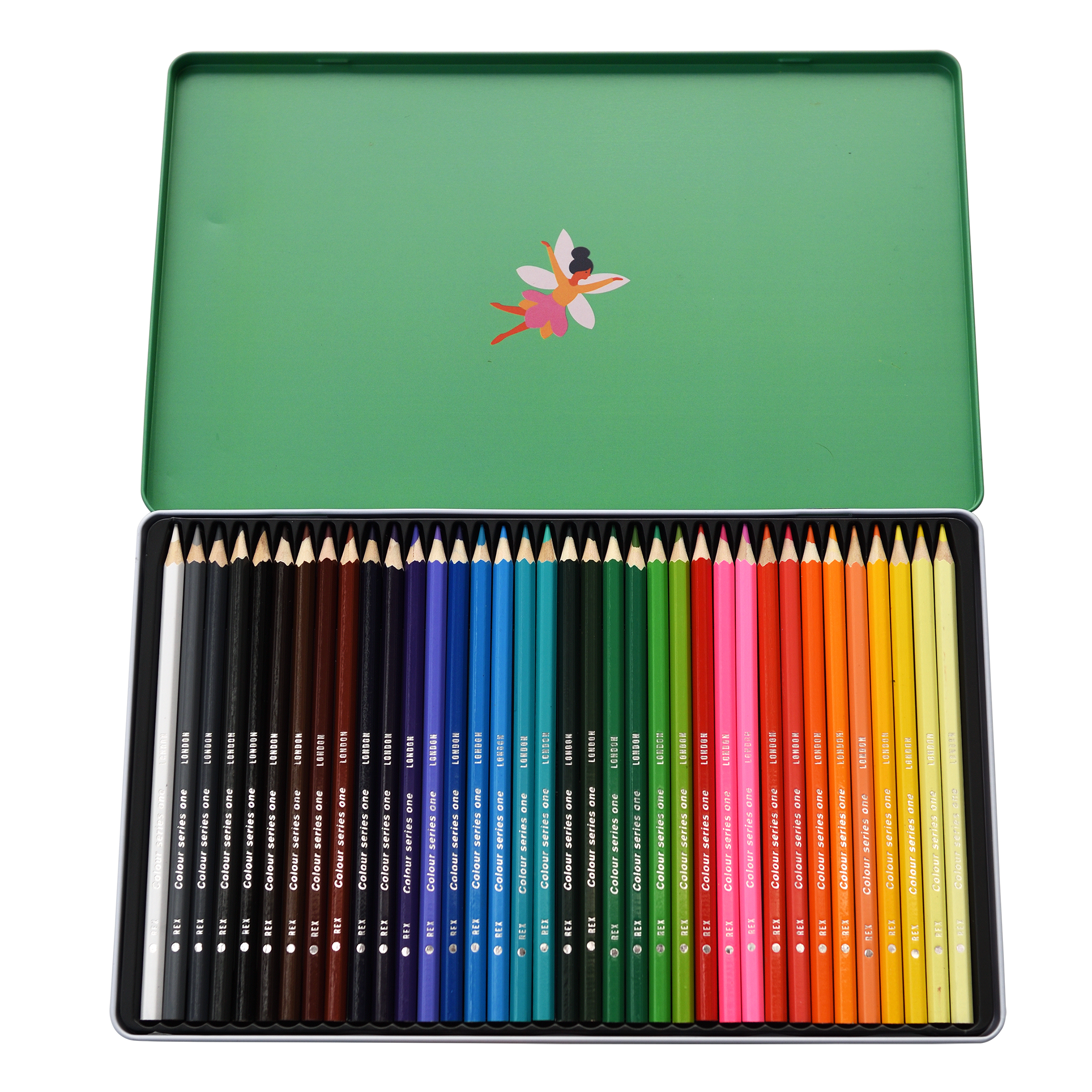 36 colouring pencils in a tin - fairies in the garden