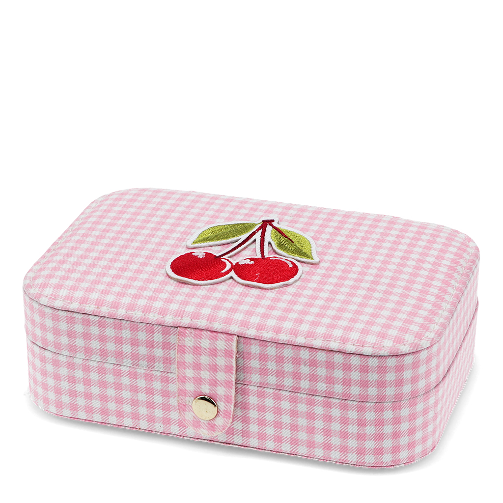 jewellery box - pink gingham cherry