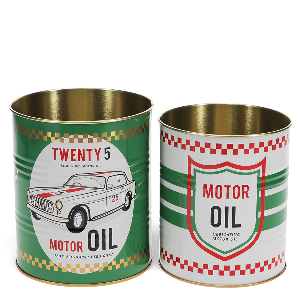 medium storage tins (set of 2) - motor oil