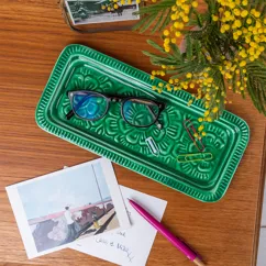 enamel trinket tray - dark green enamel trinket tray - dark green