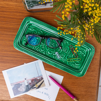 rectangular enamel trinket tray - dark green