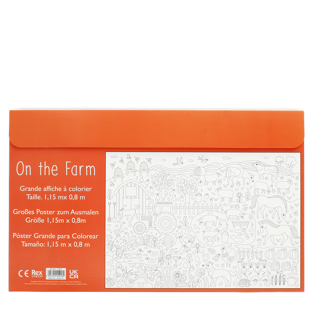 large colouring poster with pencils - on the farm