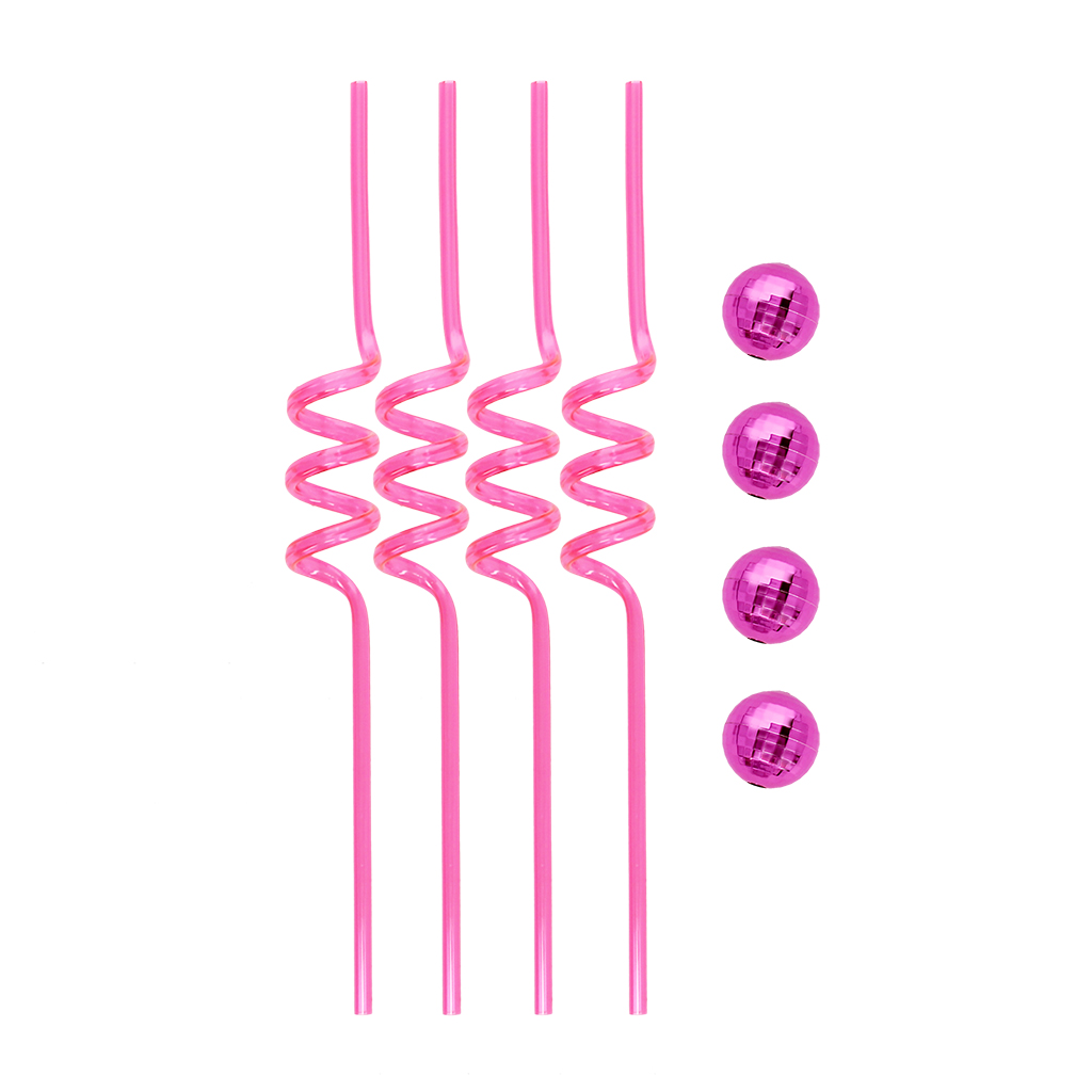 disco ball party straws (pack of 4) - pink