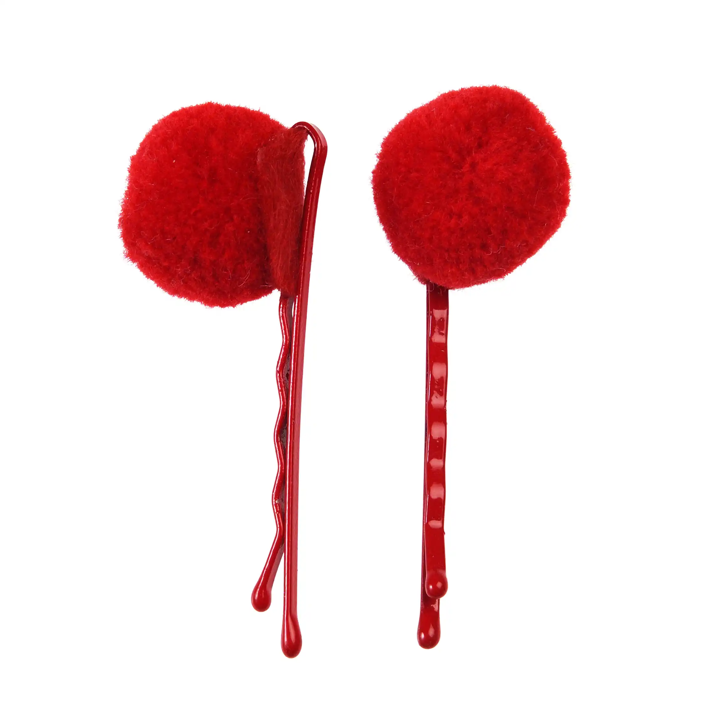 pom pom hair grips - red