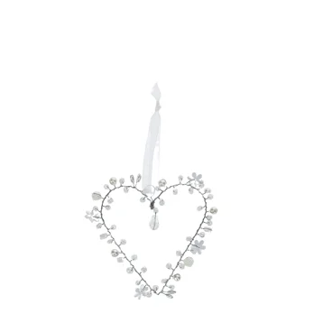 handmade beaded heart decoration (7x8cm) - white handmade beaded heart decoration (7x8cm) - white