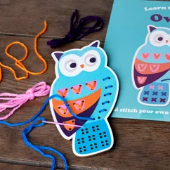 learn to sew wooden hand-stitch set - owl learn to sew wooden hand-stitch set - owl