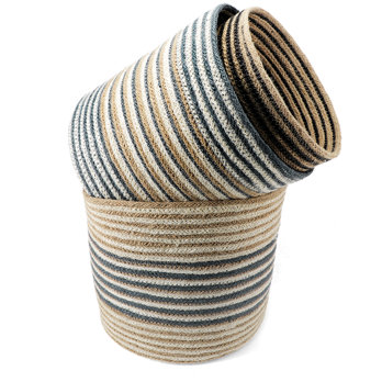 round jute storage baskets (set of 3) - natural stripes