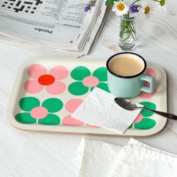 plateau en bois (28 x 20 cm) - pink and green daisy