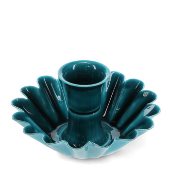 enamel cupped flower candle holder - blue