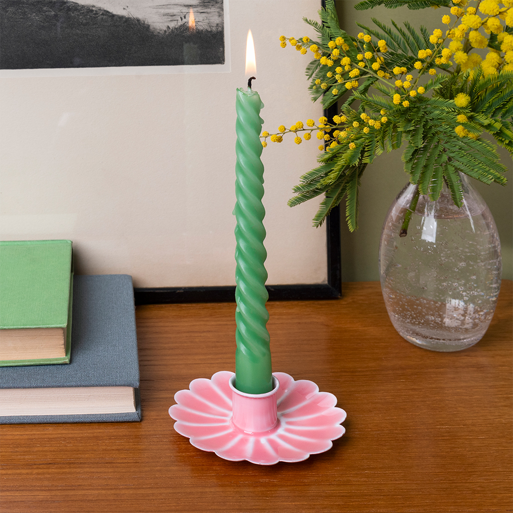 enamel flat flower candle holder - pink