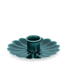 emaille-kerzenhalter mit flachem tropfschutz in blumenform - blau