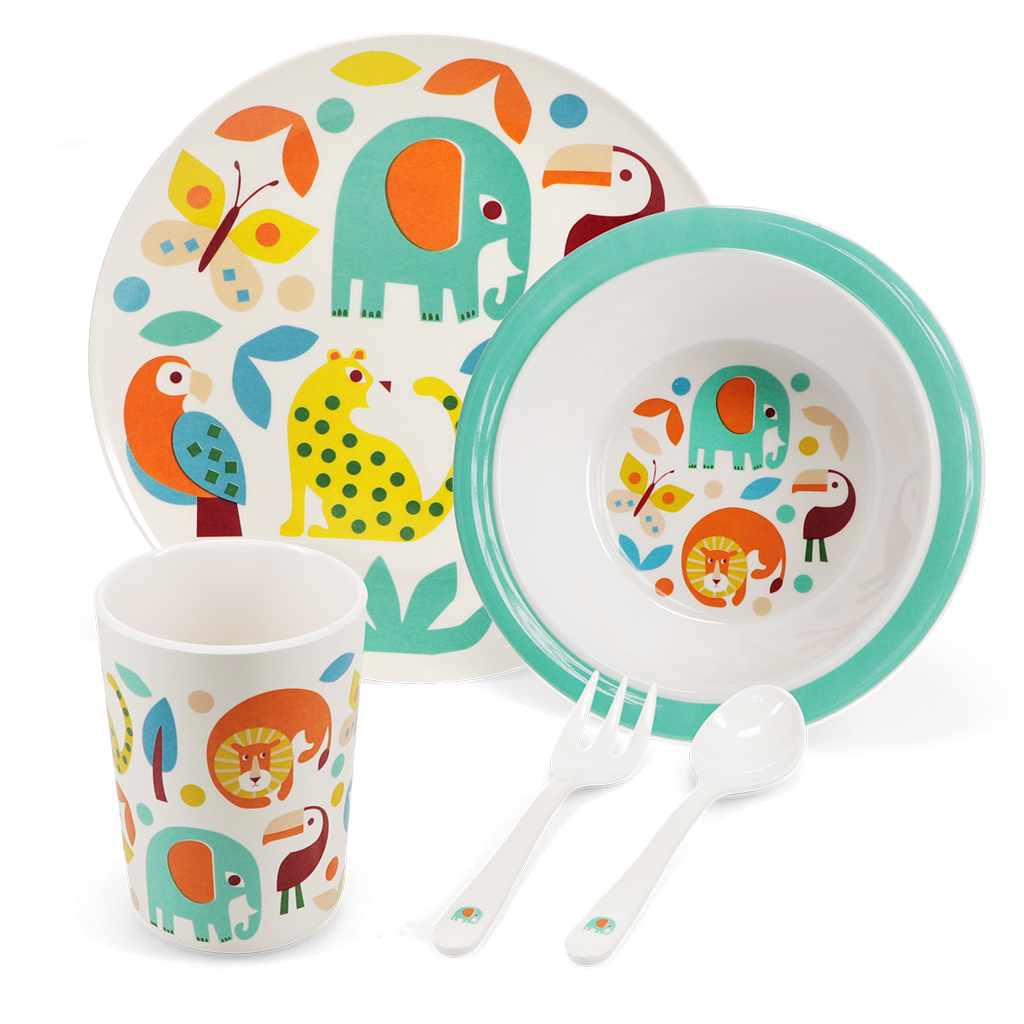 geschirr-set für kinder aus melamin (5-teilig) - wild wonders