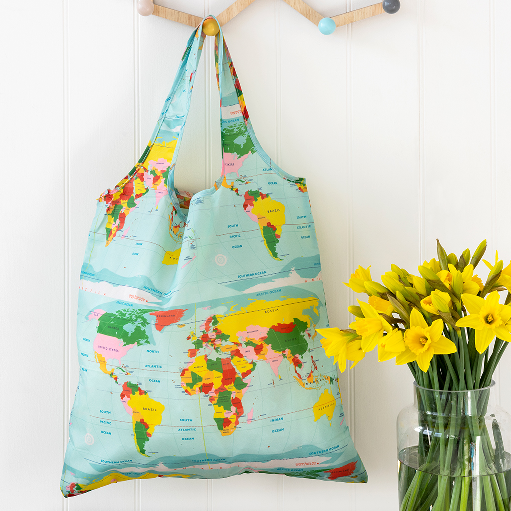 recycled foldaway shopper bag - world map