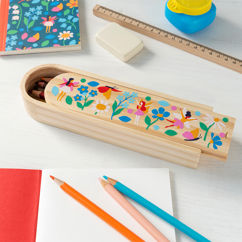 wooden pencil case - fairies in the garden